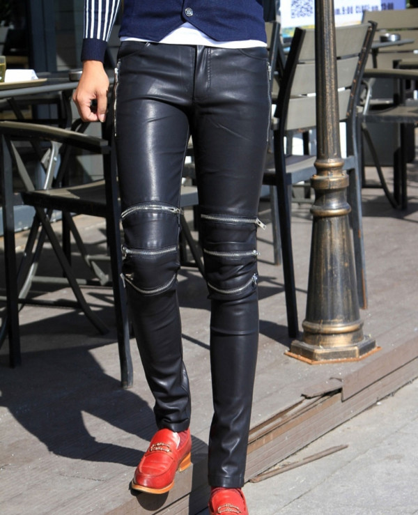 Men Genuine Leather Slim Fit Trousers for Winter, Handmade